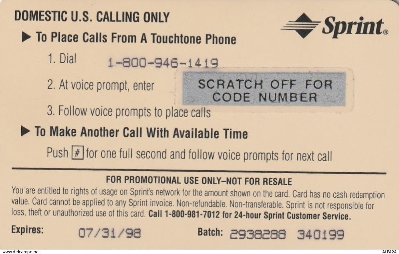 PREPAID PHONE CARD USA SPRINT TWA (E77.41.2 - Sprint