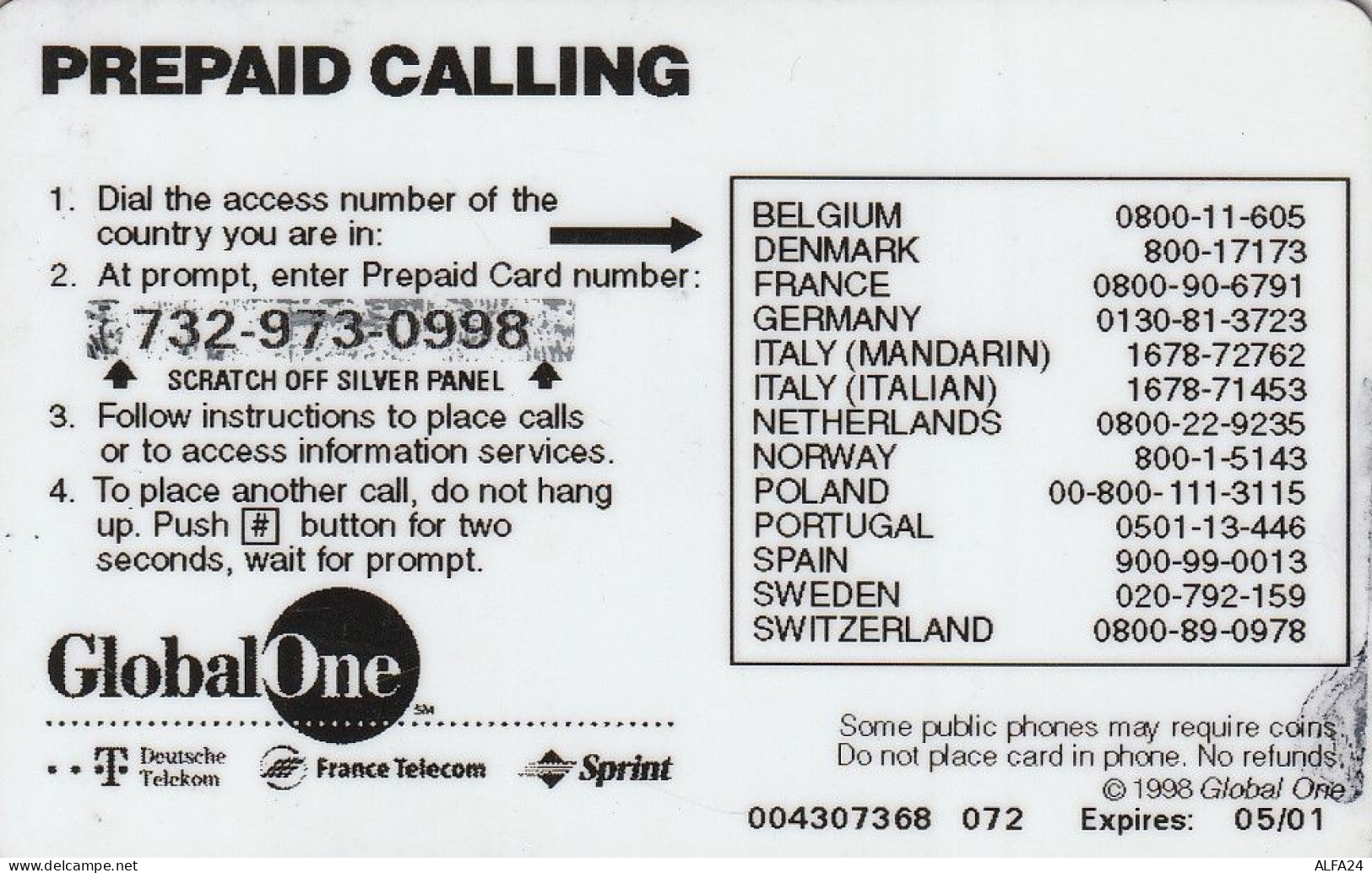 PREPAID PHONE CARD ITALIA GLOBAL ONE (E77.40.1 - Schede GSM, Prepagate & Ricariche