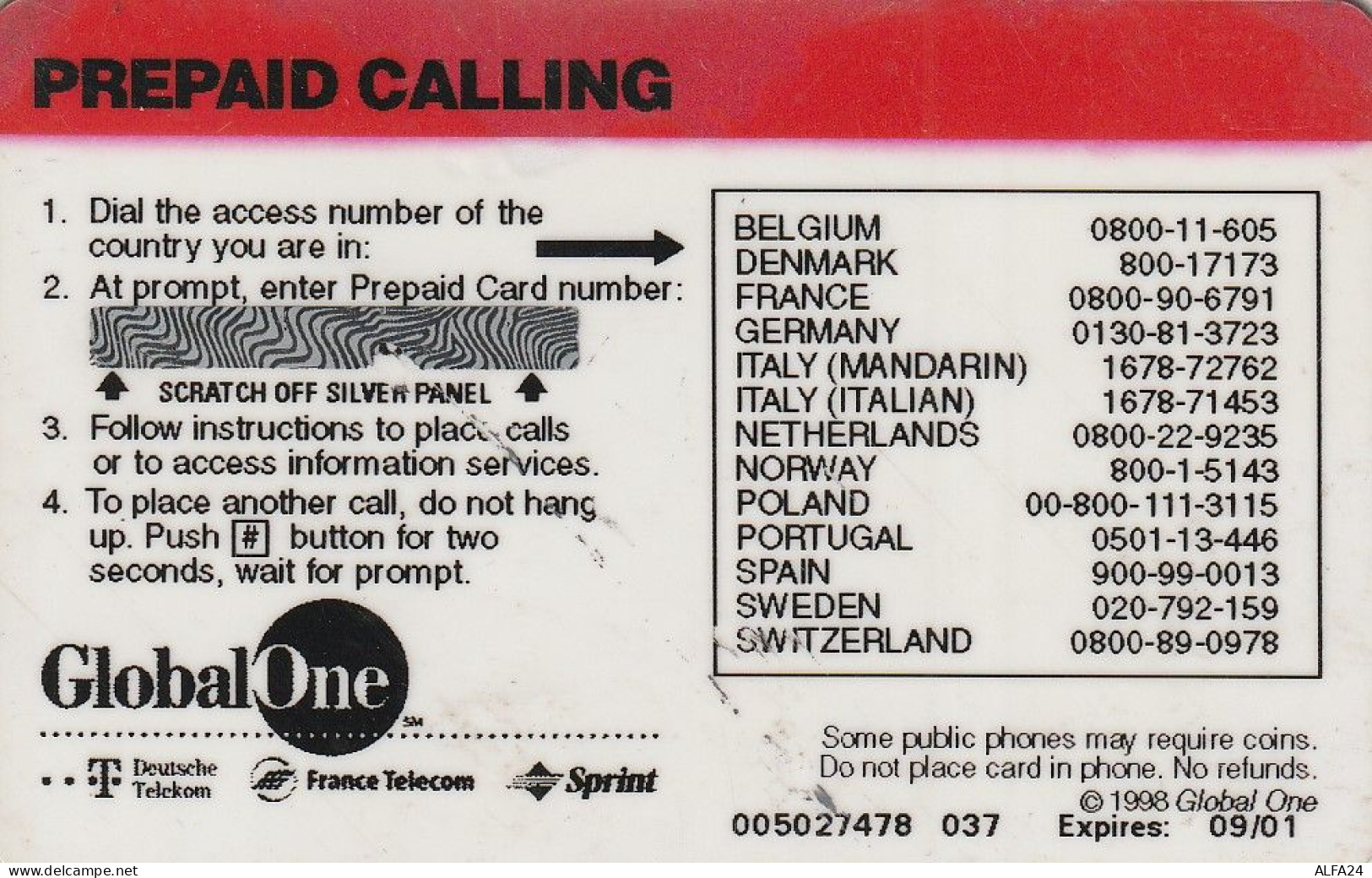 PREPAID PHONE CARD ITALIA  GLOBAL ONE (E77.38.1 - [2] Handy-, Prepaid- Und Aufladkarten