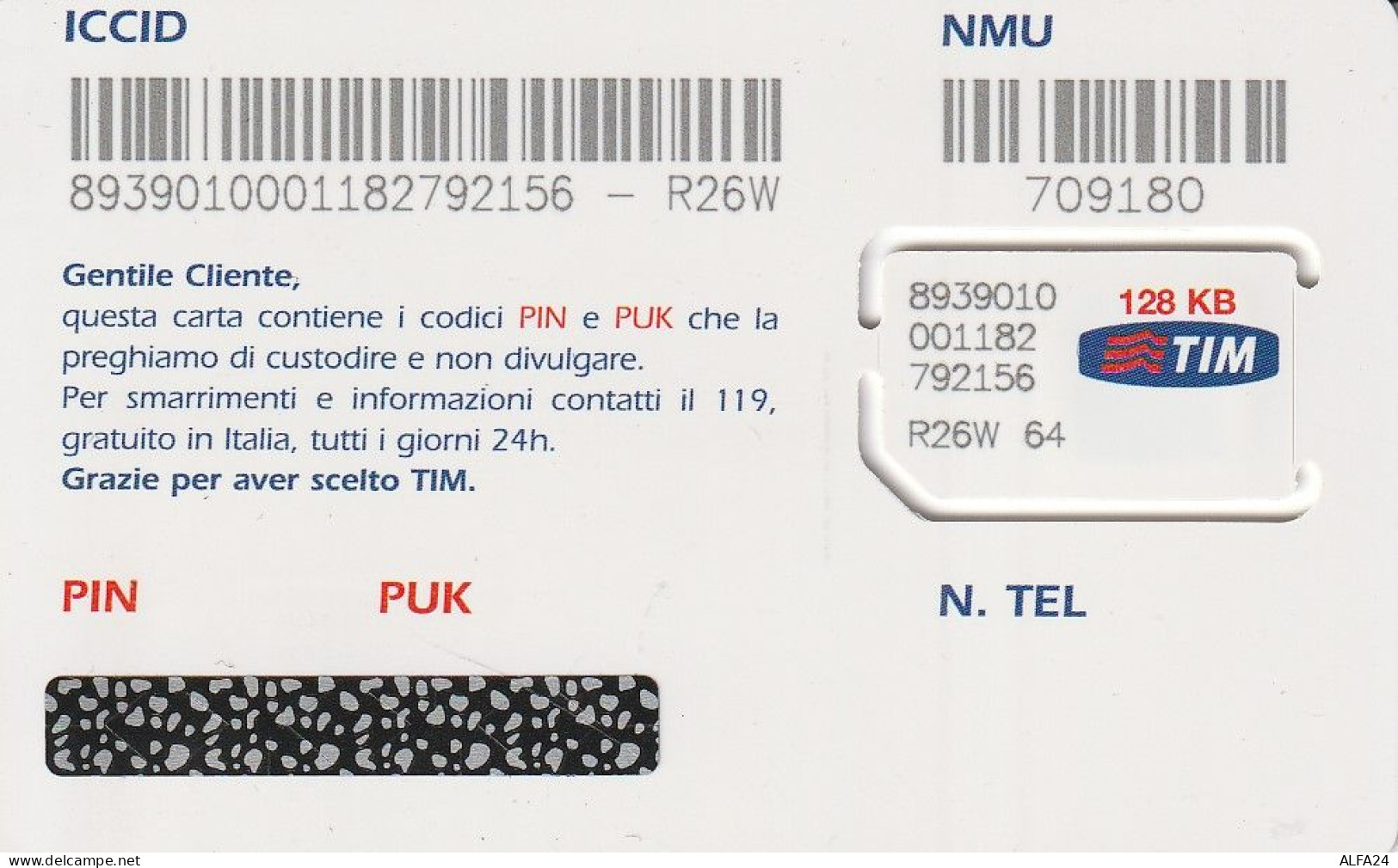 SIM GSM TIM   (E77.22.5 - Cartes GSM Prépayées & Recharges