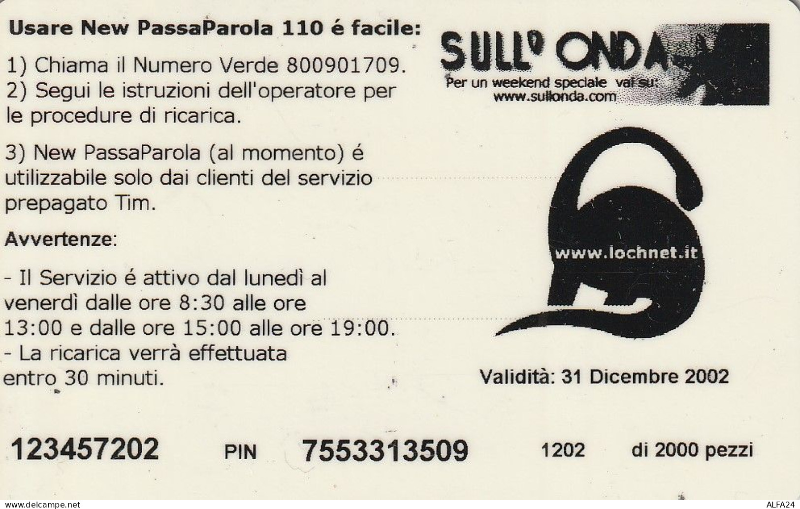 RICARICA TIM 60 FESTA MAMMA 2001  (E77.1.6 - [2] Sim Cards, Prepaid & Refills