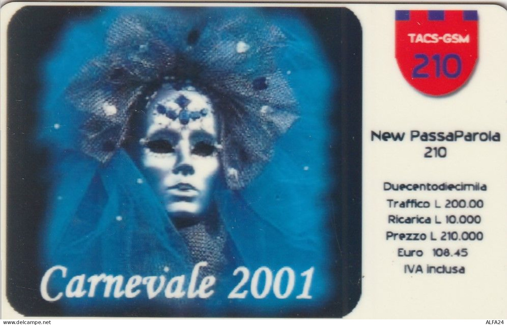 RICARICA TIM 210 CARNEVALE 2001  (E77.1.1 - [2] Sim Cards, Prepaid & Refills