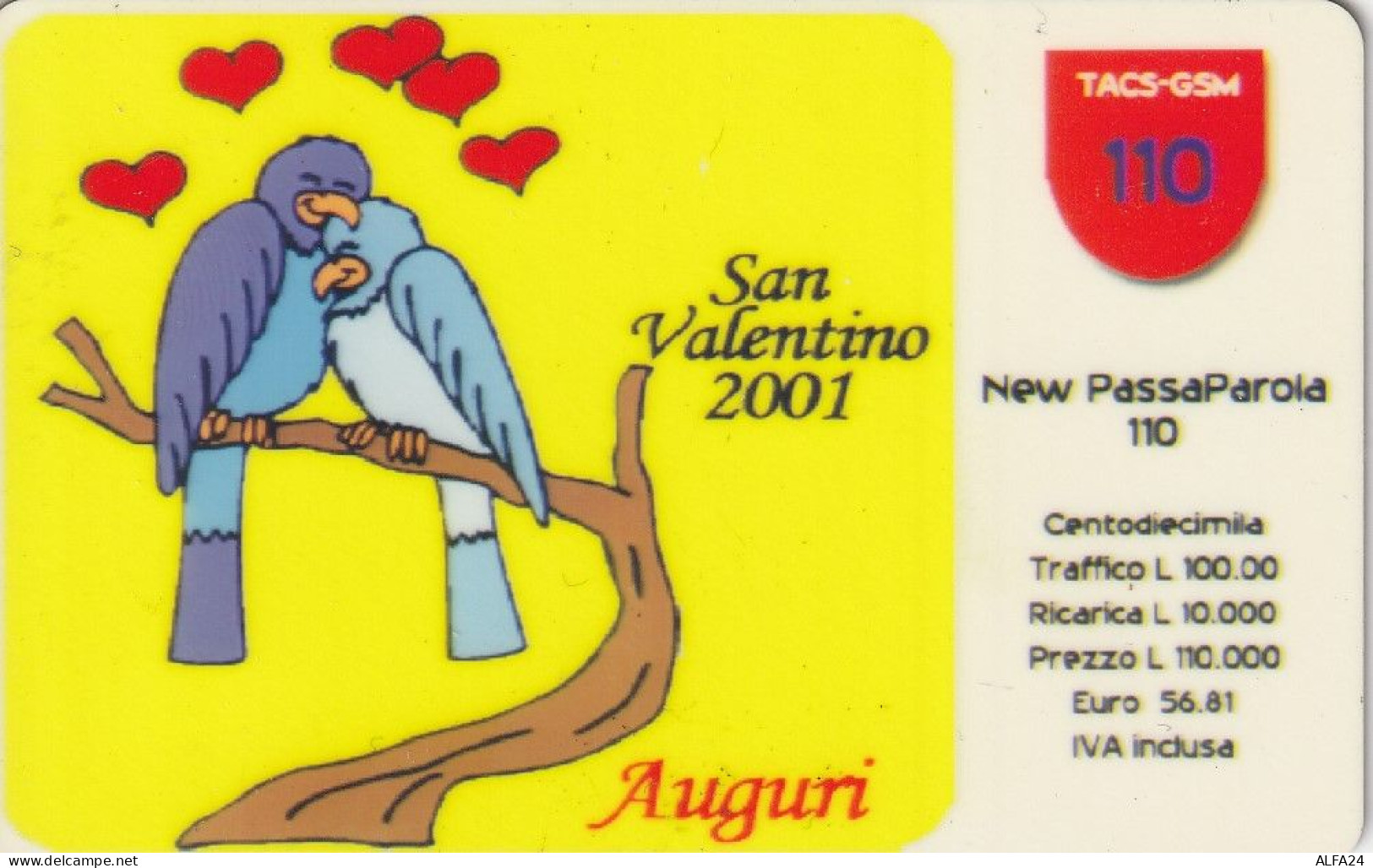 RICARICA TIM 110 SANVALENTINO 2001  (USP41.5 - Cartes GSM Prépayées & Recharges