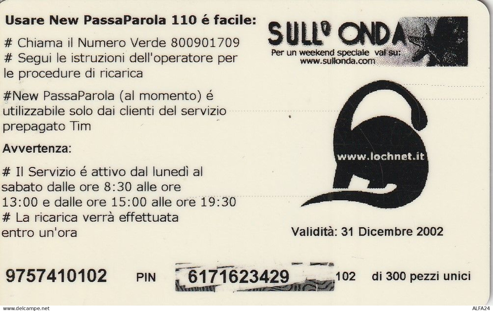 RICARICA TIM 110 SANVALENTINO 2001  (USP41.5 - [2] Sim Cards, Prepaid & Refills