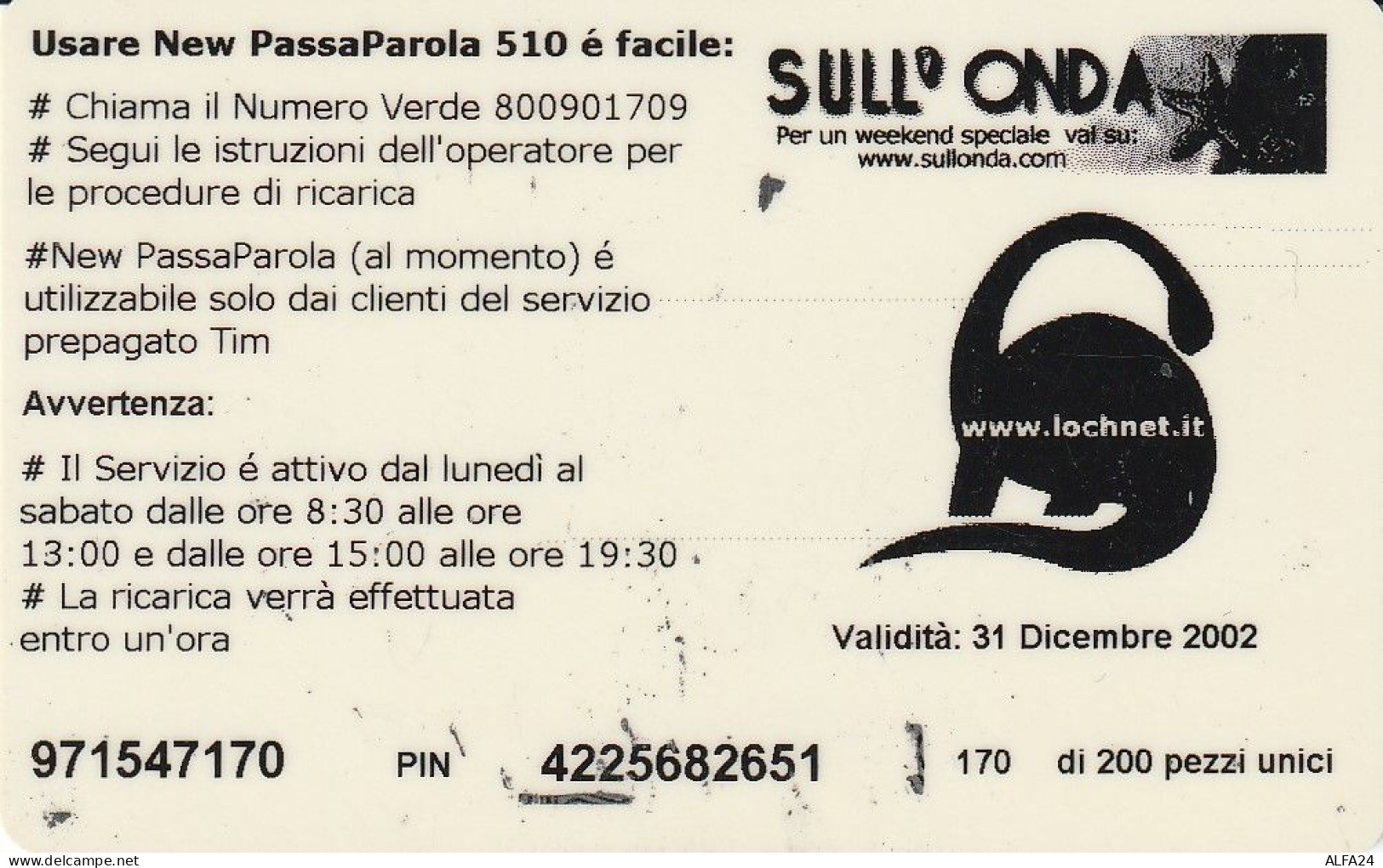 RICARICA TIM 510 CASTEL SANT'ANGELO  (USP40.4 - [2] Sim Cards, Prepaid & Refills