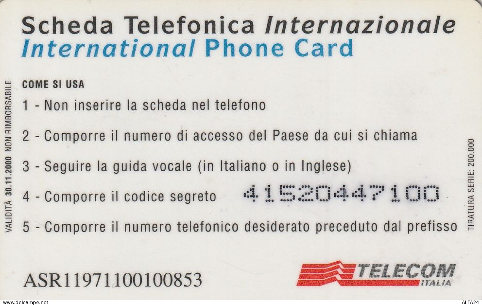 PREPAID PHONE CARD TELECOM 100 ASR  (USP25.7 - [2] Sim Cards, Prepaid & Refills