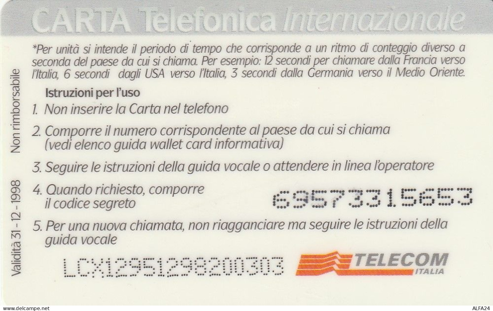 PREPAID PHONE CARD TELECOM 200 LCX  (USP27.5 - Schede GSM, Prepagate & Ricariche
