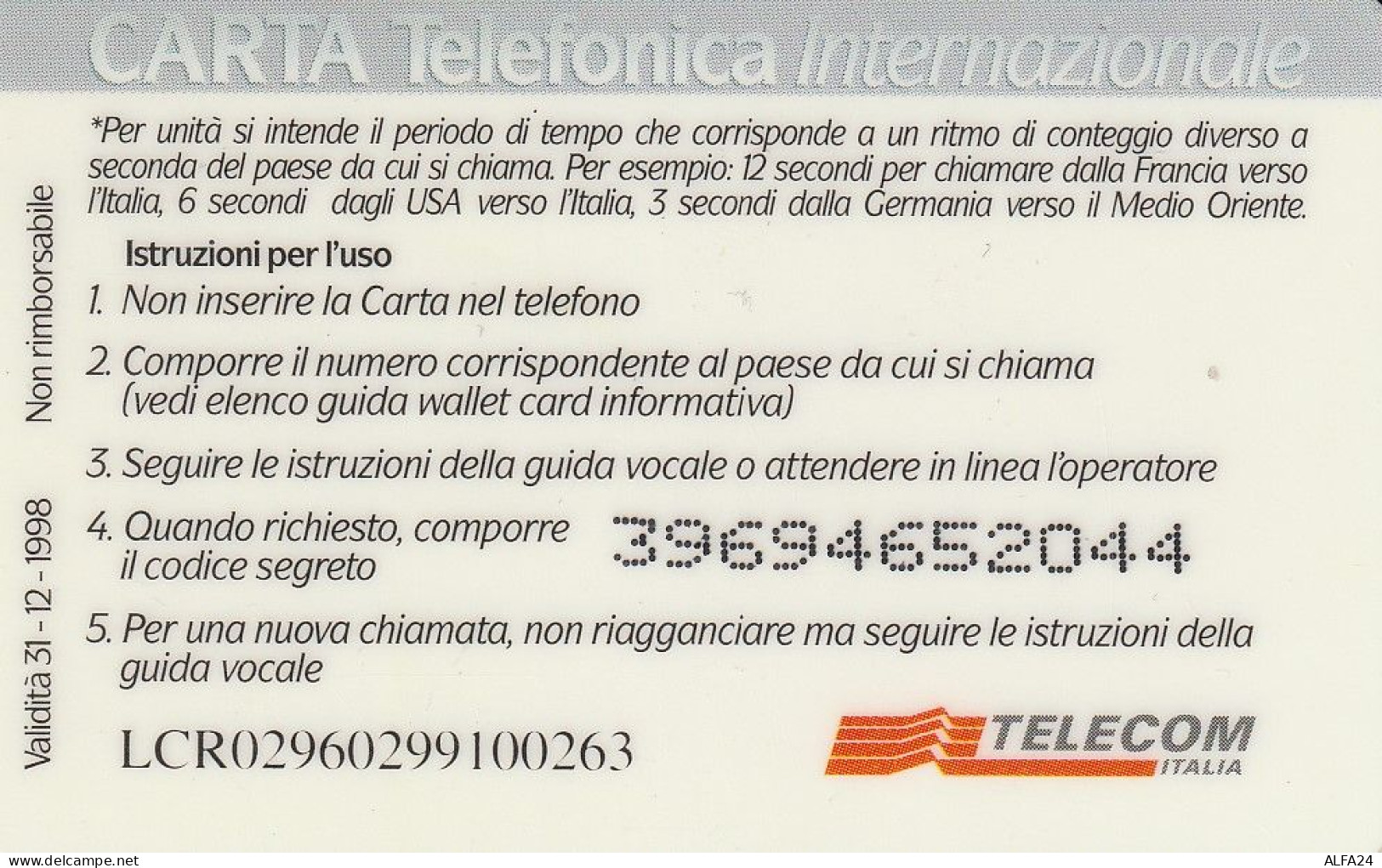 PREPAID PHONE CARD TELECOM 100 LCR  (USP25.4 - [2] Sim Cards, Prepaid & Refills
