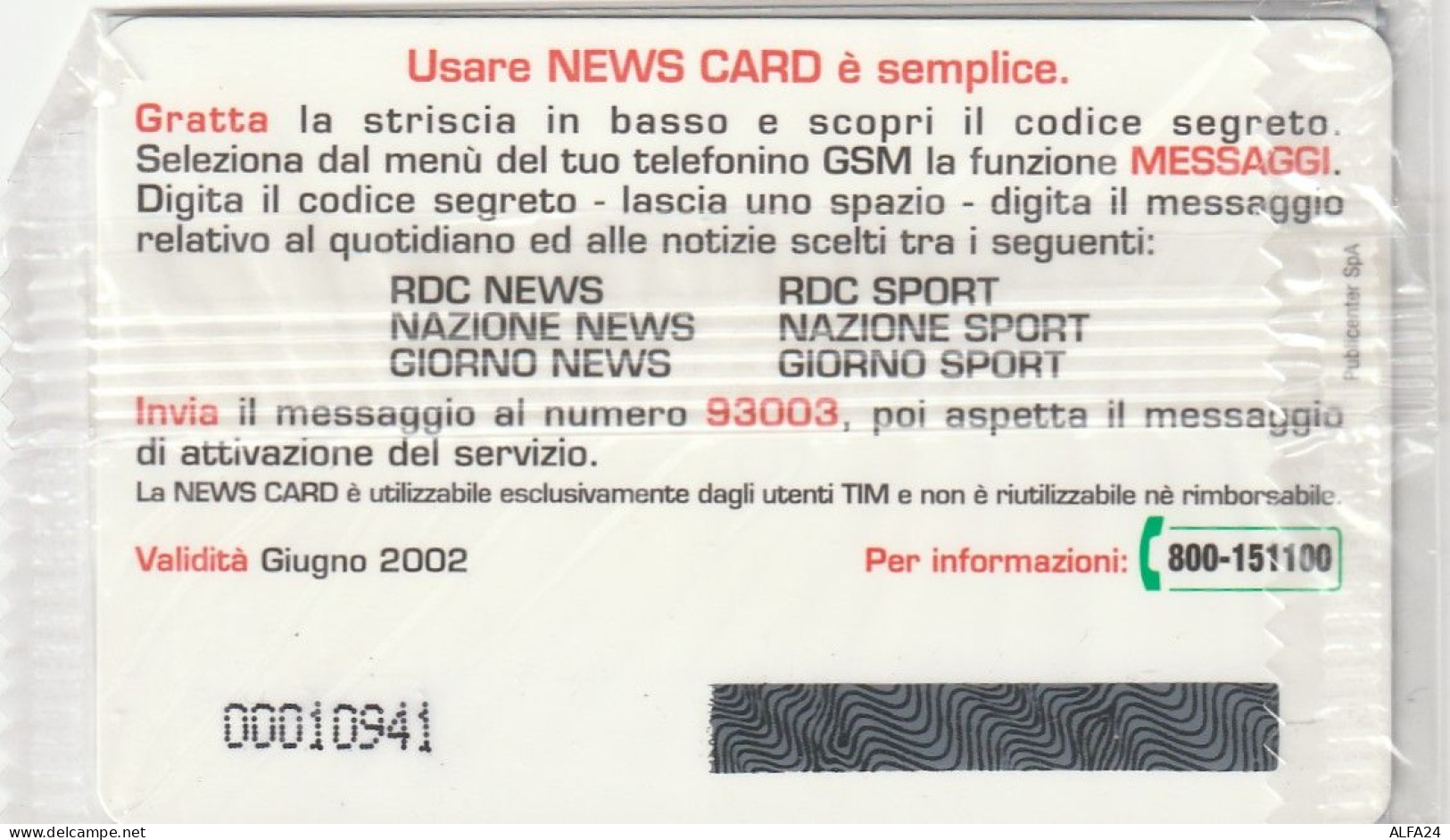 CARTA SERVIZI NEWS CARD TIM BLISTER (USP28.3 - [2] Handy-, Prepaid- Und Aufladkarten