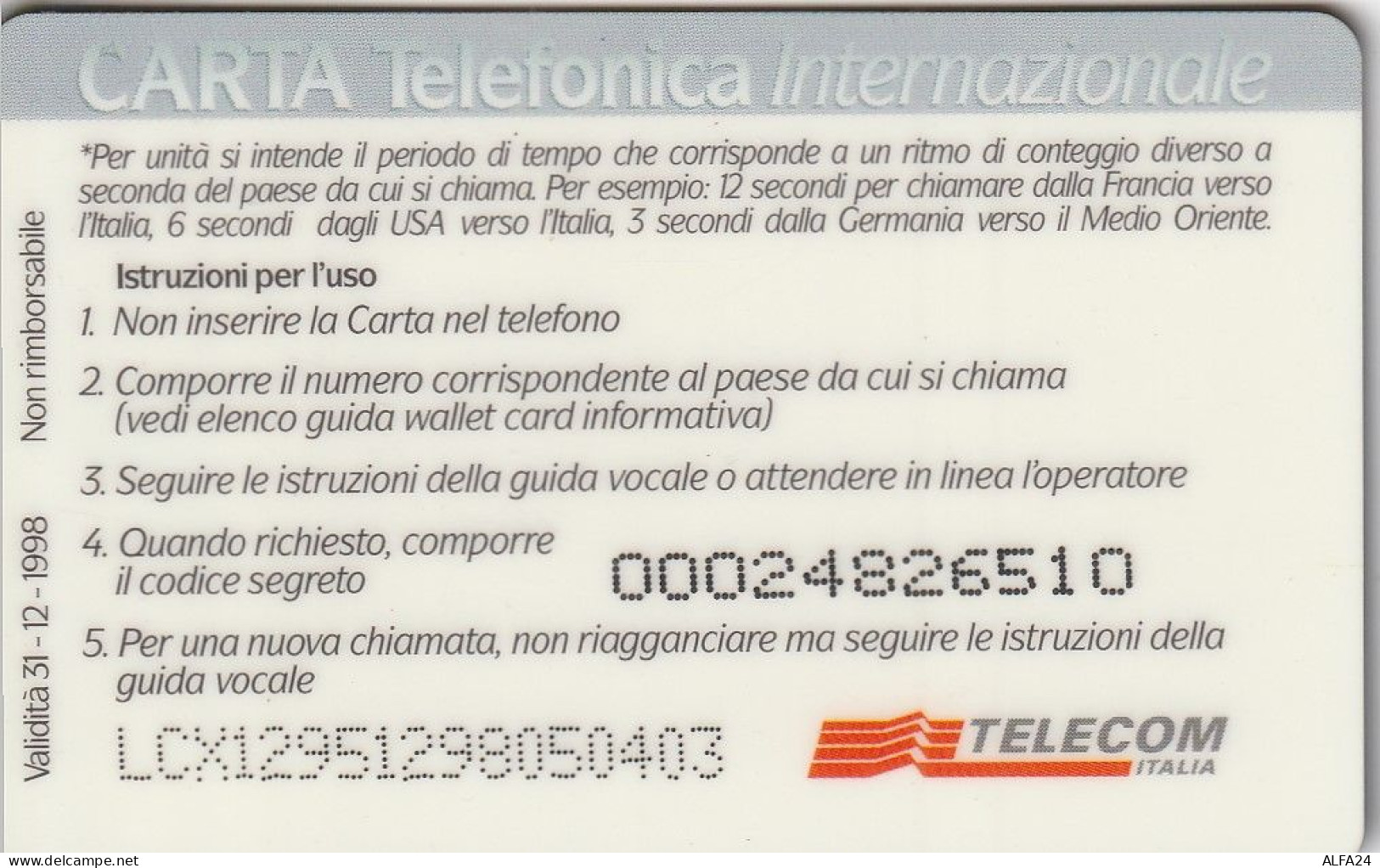 PREPAID PHONE CARD TELECOM 50 LCX  (USP22.8 - Schede GSM, Prepagate & Ricariche