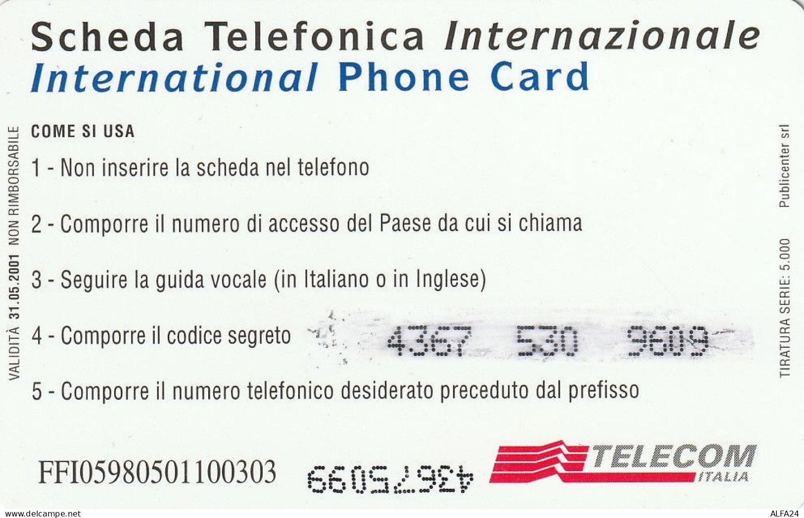 4234 PREPAGATA INTERNAZIONALE TELECOM MONDIALI CALCIO 1970 (USP22.1 - [2] Tarjetas Móviles, Prepagadas & Recargos