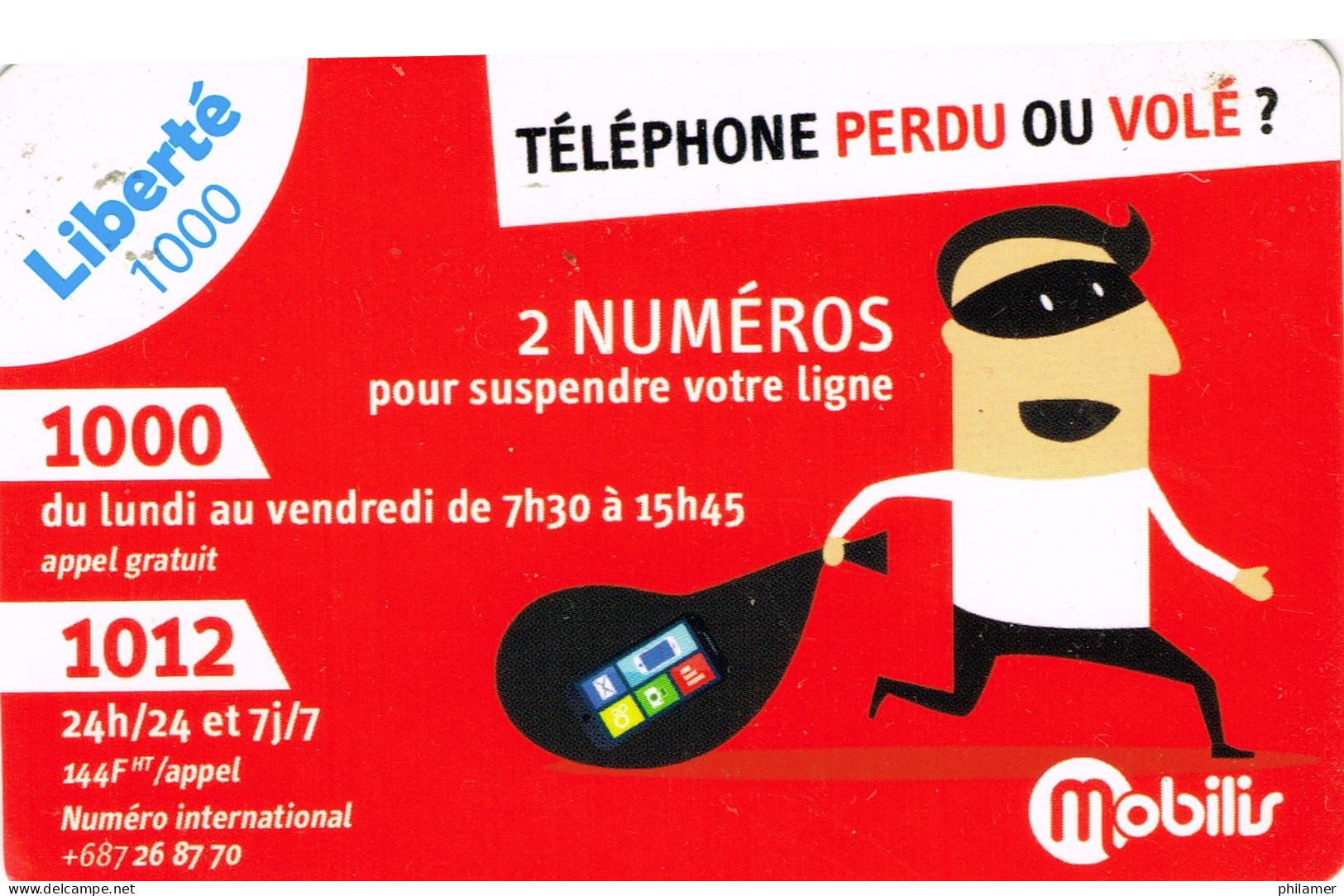 NOUVELLE CALEDONIE NEW CALEDONIA Telecarte Phonecard Prepayee Prepaid Liberte 1000 F Vole Perdu Ex. 2020 UT B - New Caledonia