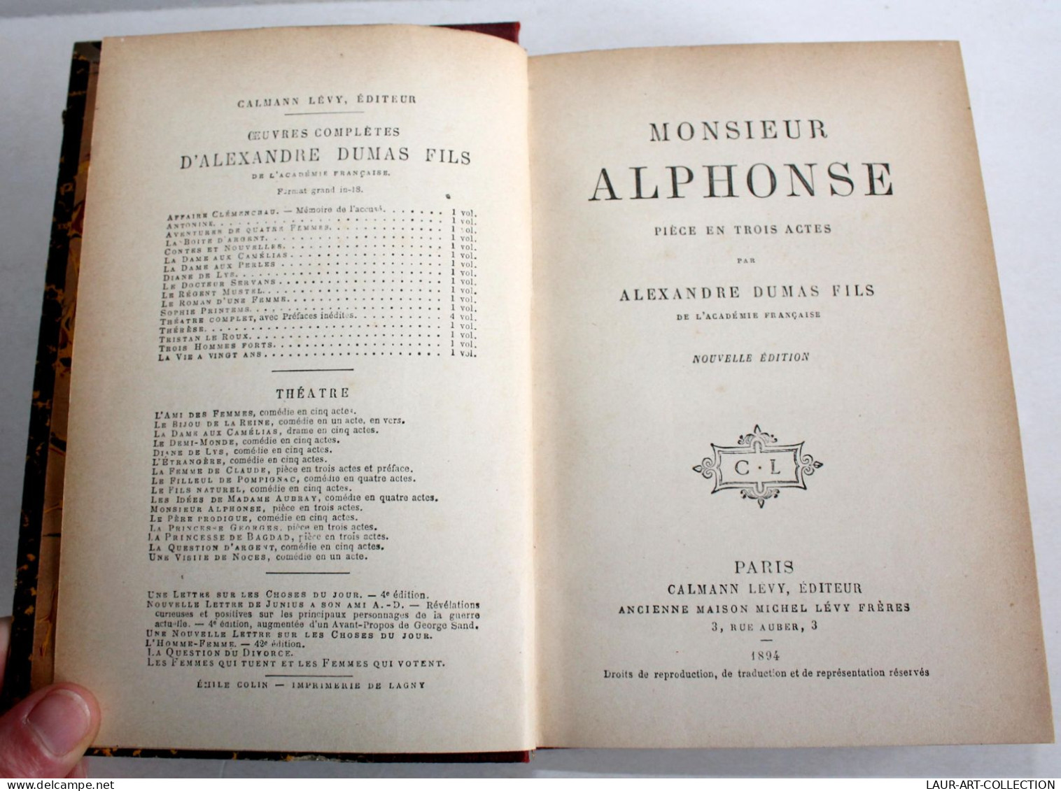 THEATRE RARE 3 COMEDIE XIXe De DUMAS Mr ALPHONSE + DEMI MONDE + IDEES Mme AUBRAY / ANCIEN LIVRE XIXe SIECLE (1803.241) - Französische Autoren