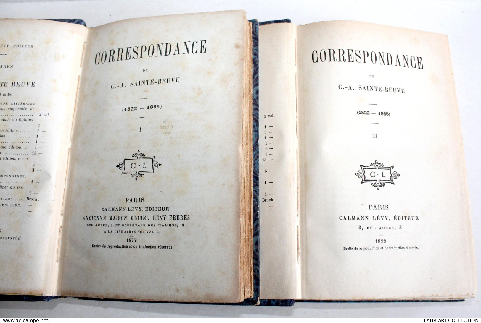 EO, CORRESPONDANCE DE C-A. SAINTE BEUVE 1822-1865, TOME 1 + 2, 1877 CALMANN LEVY, ANCIEN LIVRE XIXe SIECLE (1803.243) - 1801-1900