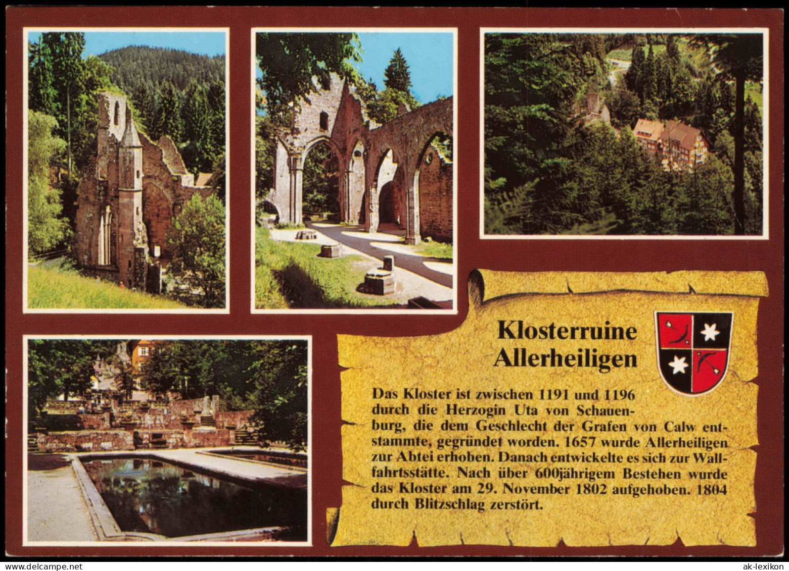 Ansichtskarte Oppenau Klosterruine Allerheiligen MB - Chronikkarte 1991 - Oppenau