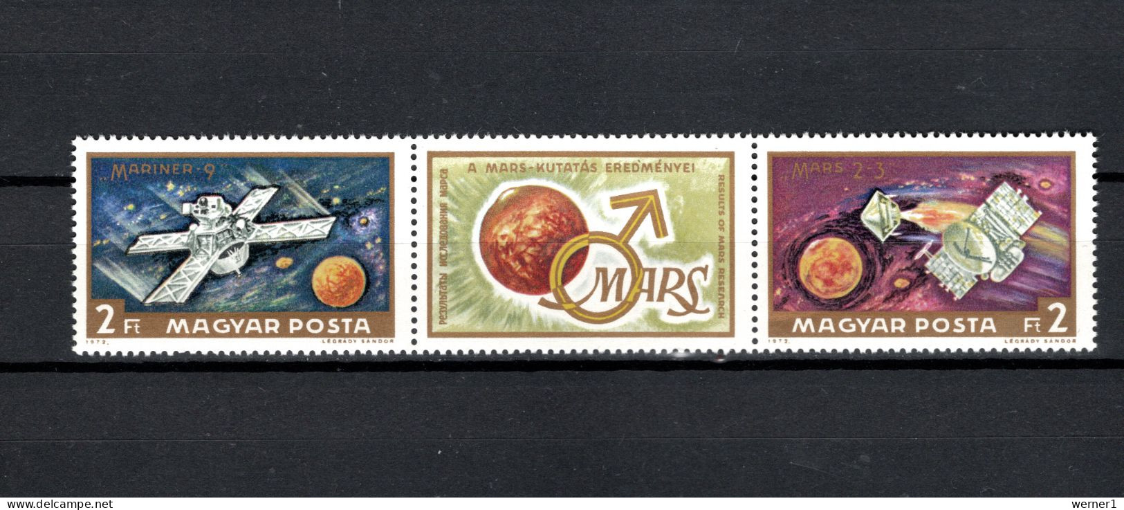 Hungary 1972 Space, Mars Set Of 2 With Label MNH - Europe