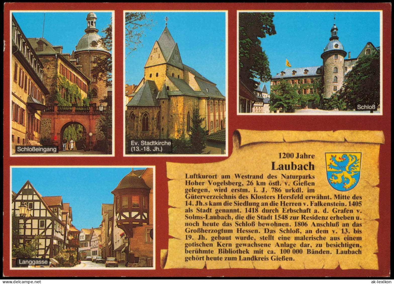 Ansichtskarte Laubach (Hessen) Stadtteilansichten - Chronikkarte 1986 - Laubach