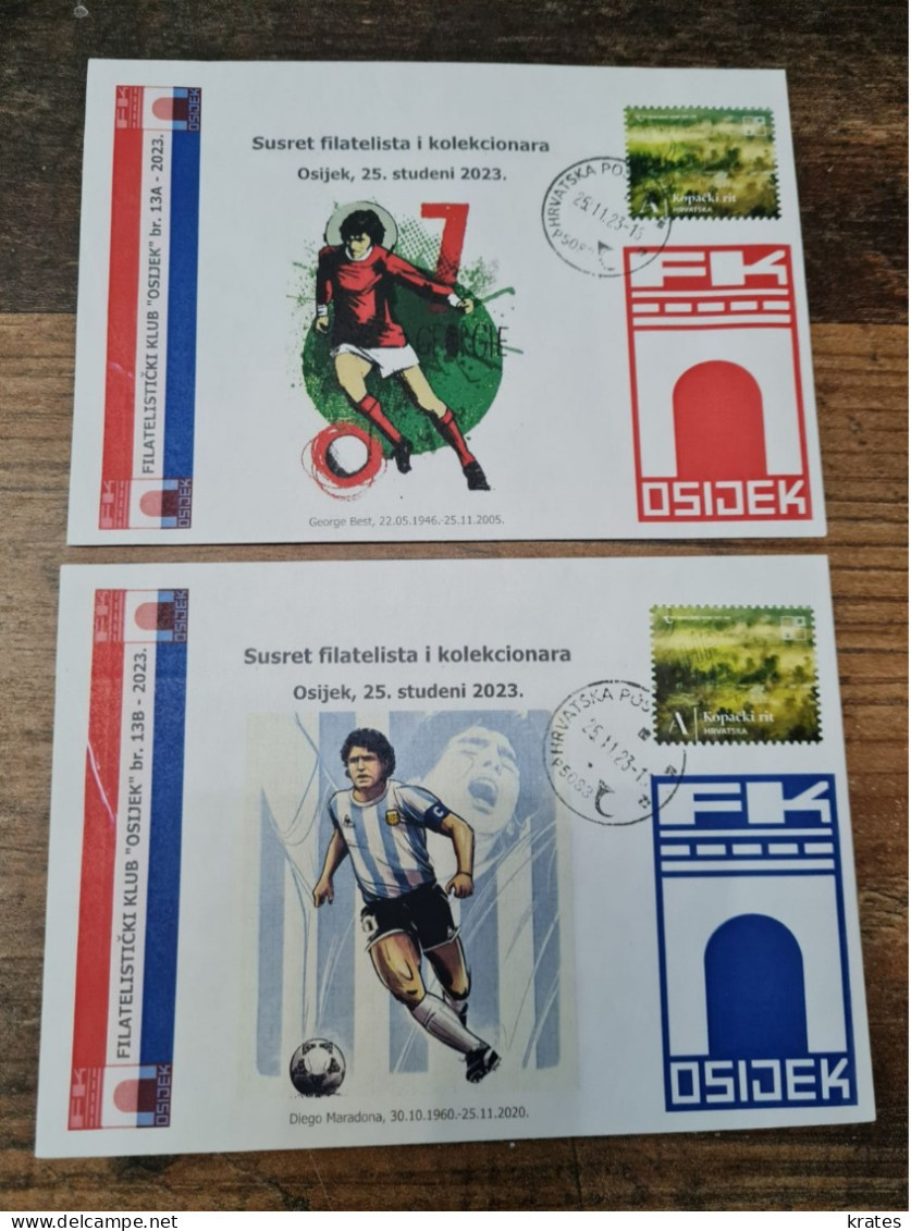 Envelope, Croatia - Philatelic Exhibition 2023, Osijek, To Remember George Best & Diego Maradona - Croatie