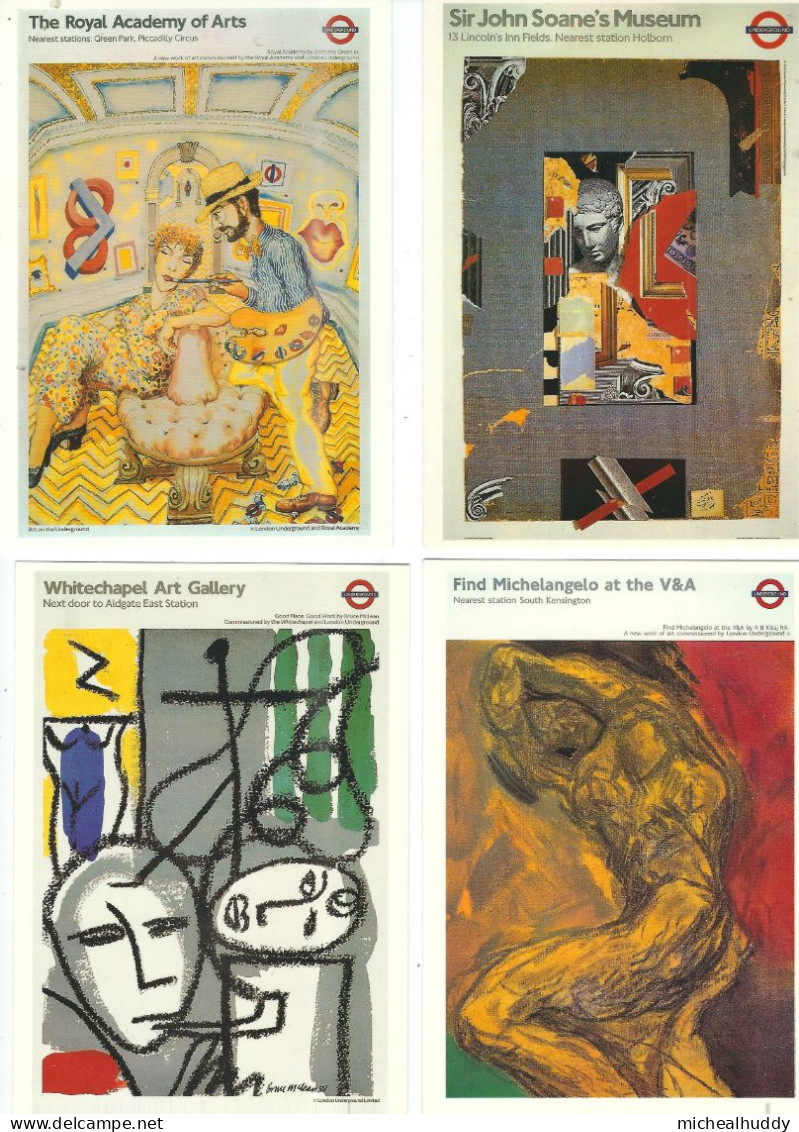 4 POSTCARDS UK LONDON TRANSORT POSTERS ON POSTCARDS   LONDON UNDERGROUND MUSEUMS - Materiaal