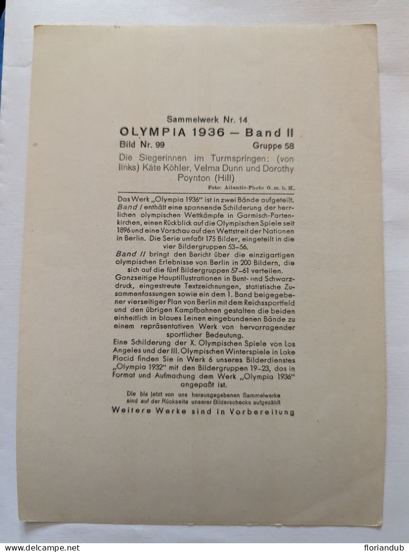 CP - Grand Format Sammelwerk 13 Olympia 1936 Bild 99 Gruppe 58 Natation - Juegos Olímpicos