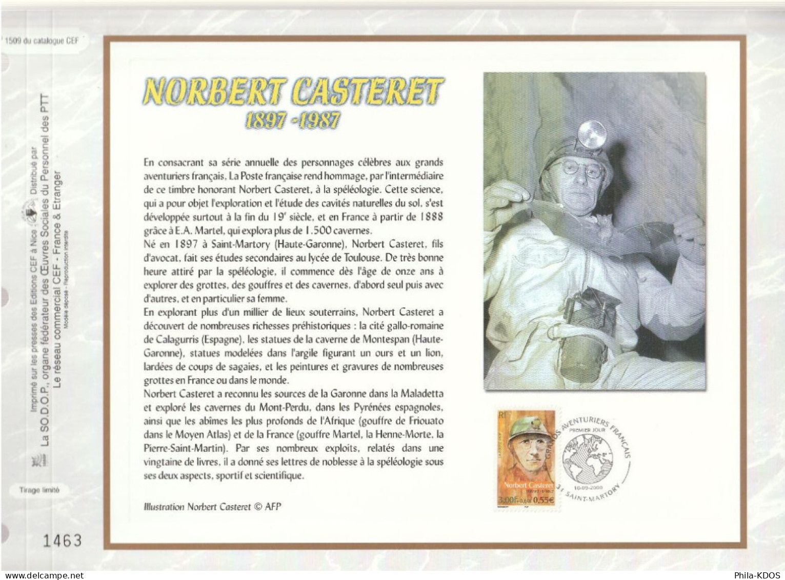 " NORBERT CASTERET " Sur Feuillet CEF De 2000. N° 1509. N° YT 3347 Parfait état FDC à Saisir !!! - Explorateurs