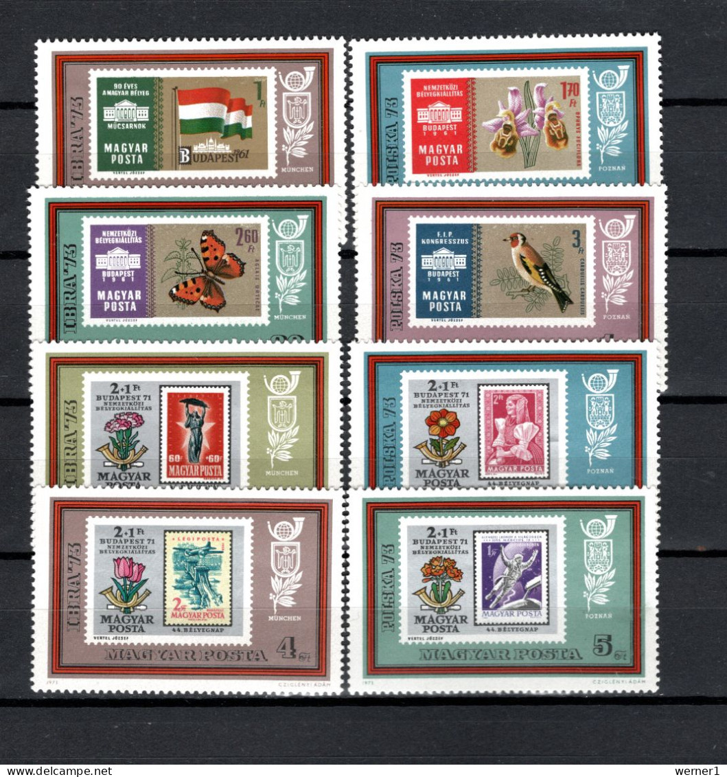 Hungary 1973 Space, IBRA 73 Munich, Birds, Butterflies Etc. Set Of 8 MNH - Europe