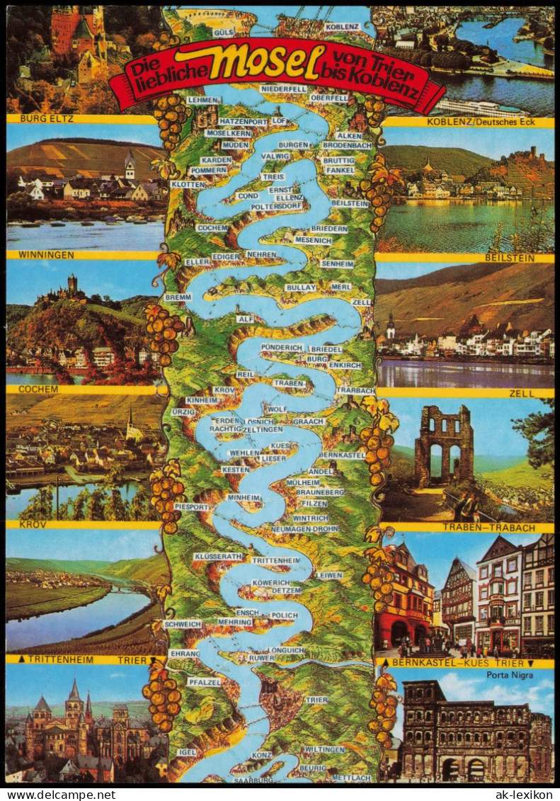 Ansichtskarte Trier Burg Eltz Koblenz Trittenheim Landkarte Mosel 1985 - Trier