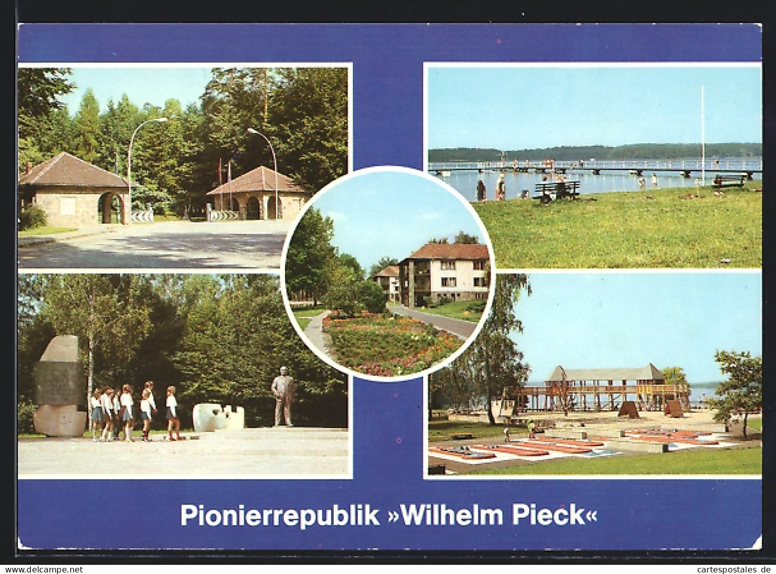 AK Altenhof /Eberswalde, Pionierrepublik Wilhelm Pieck, Eingang, Badestrand Am Werbellinsee, Wilhelm-Pieck-Denkmal  - Eberswalde