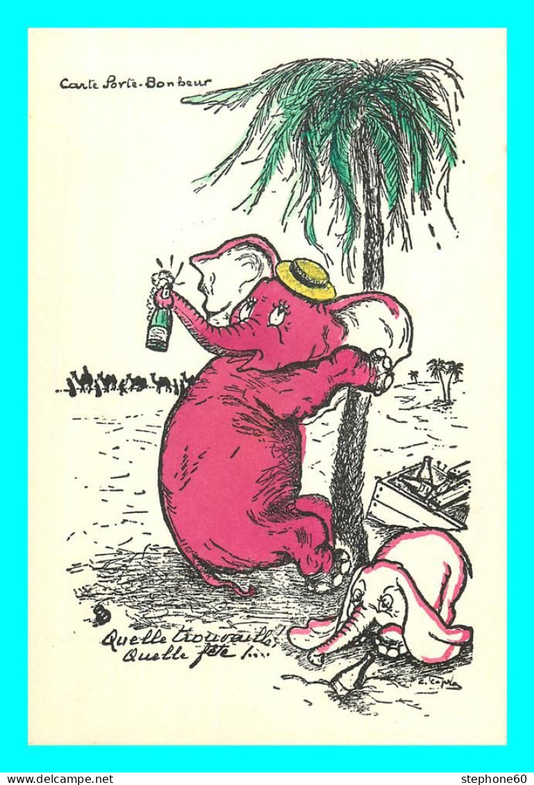 A744 / 151 Elephant Carte Porte Bonheur Illustrateur - Olifanten