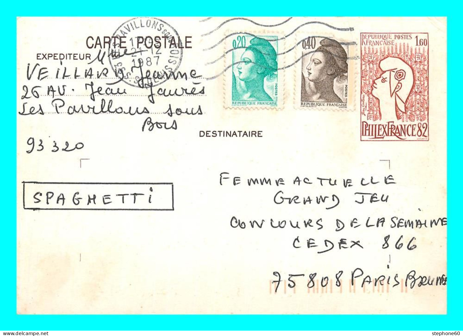 A745 / 193 Entier Postal PHILEX France 82 + Timbre - Cartes Postales Types Et TSC (avant 1995)