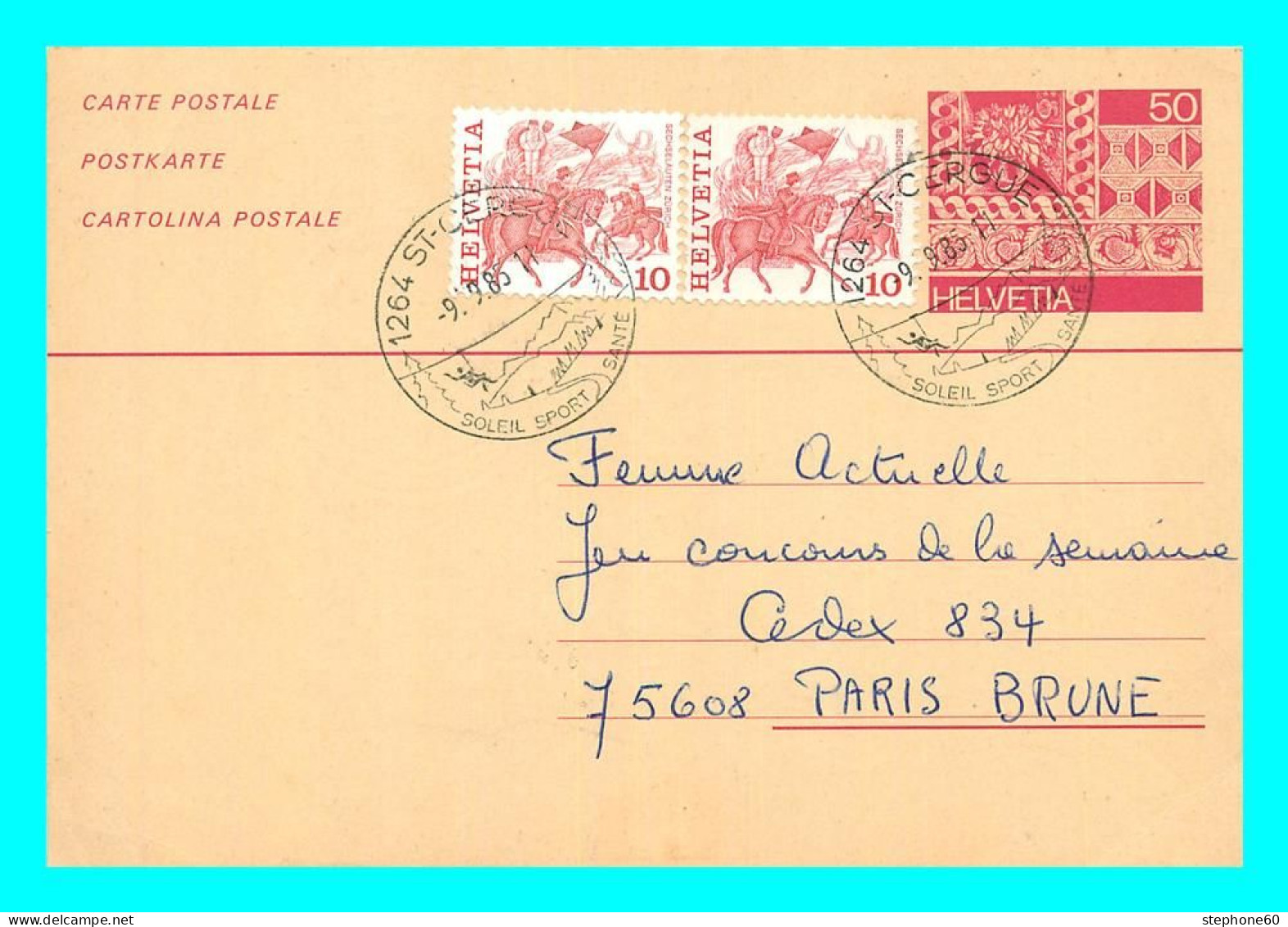 A745 / 185 Entier Postal HELVETIA 50 + Timbre - Stamped Stationery