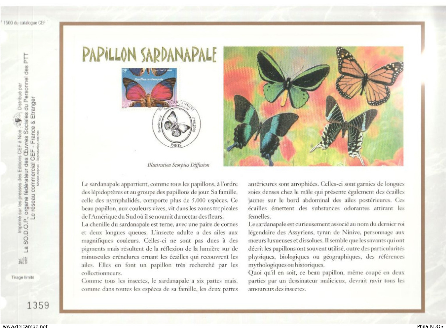 " PAPILLON SARDANAPALE " Sur Feuillet CEF De 2000. N° 1500 N° YT 3332 Parfait état FDC à Saisir !!! - Mariposas