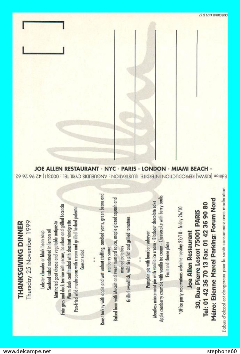 A757 / 433 Carte Pub Joe Allen Restaurant Paris - Reclame