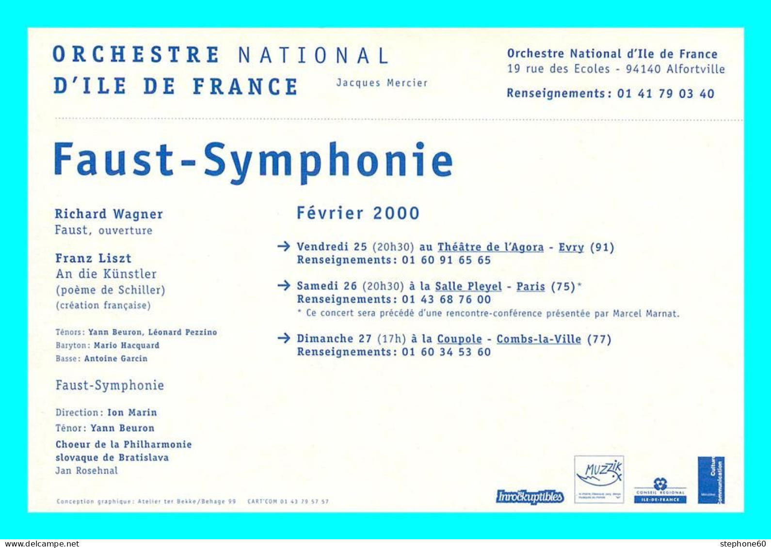 A759 / 303 Carte Pub Orchestre National D'Ile De France Jacques Mercier - Reclame