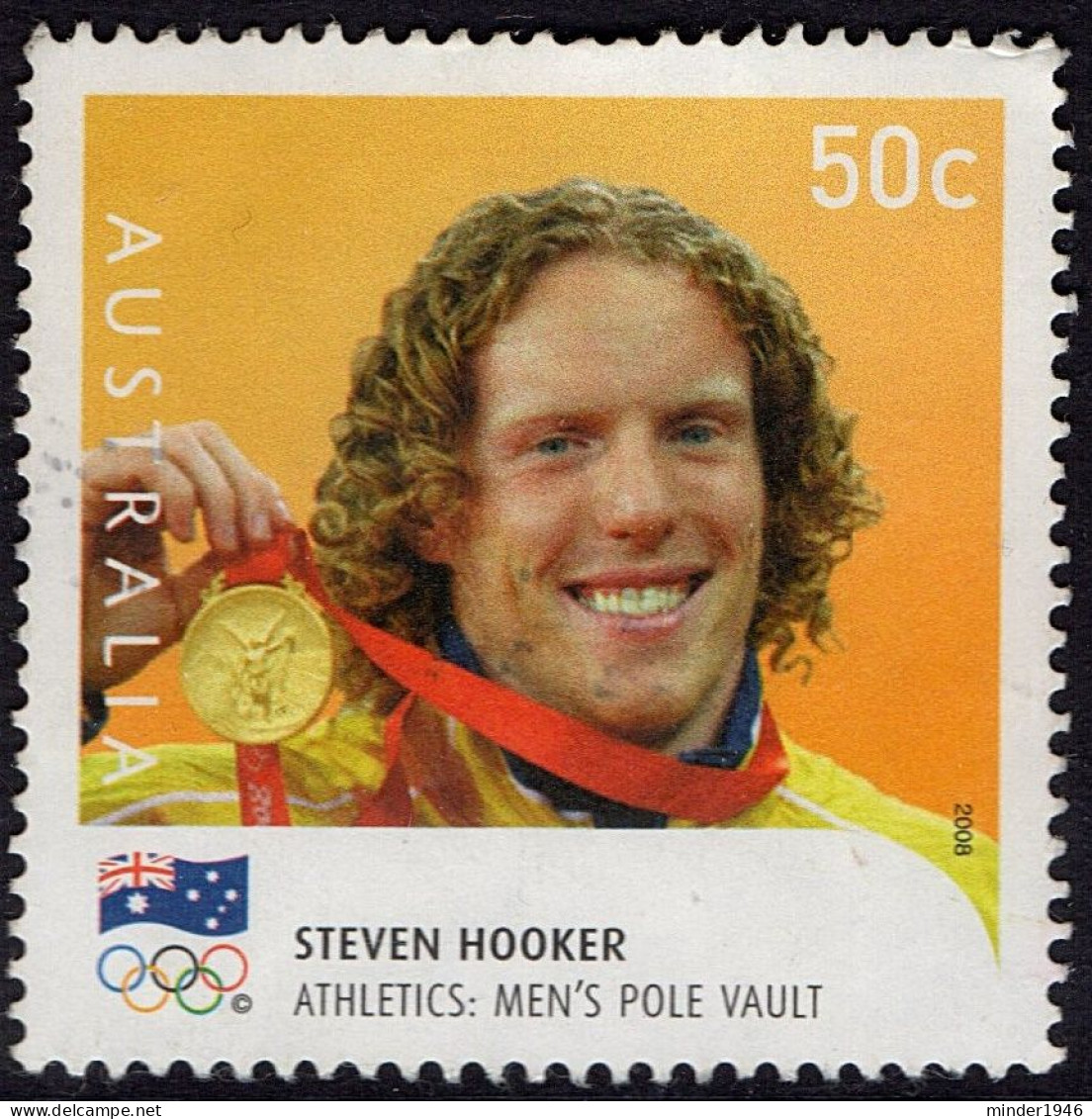 AUSTRALIA 2008 QEII 50c Multicoloured, Olympic Games Gold Medal Winners - Steven Hooker Men's Pole Vault FU - Usados