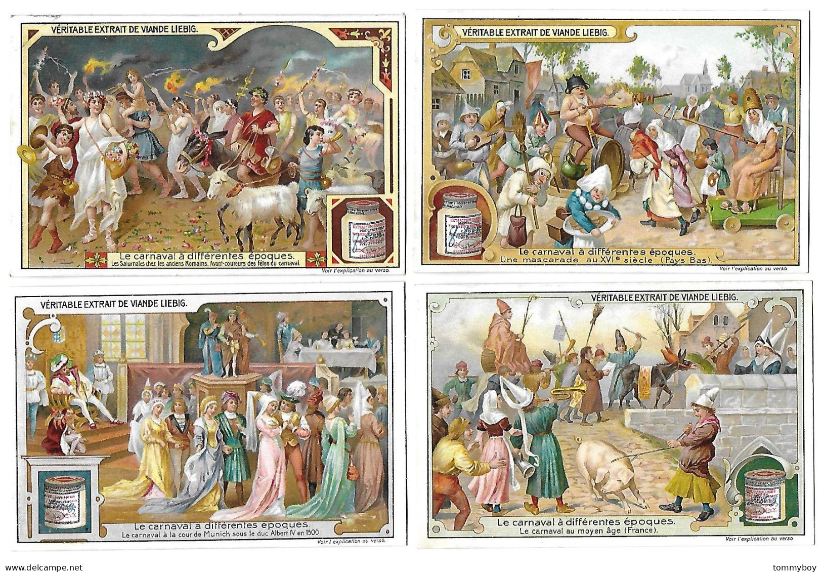 S 883, Liebig 6 Cards, Le Carnaval à Differentes époques (spots On Backsites) - Liebig