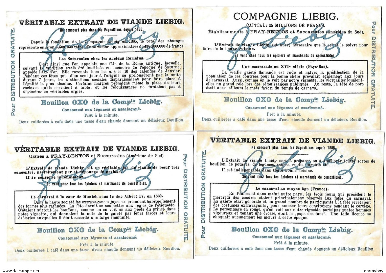 S 883, Liebig 6 Cards, Le Carnaval à Differentes époques (spots On Backsites) - Liebig