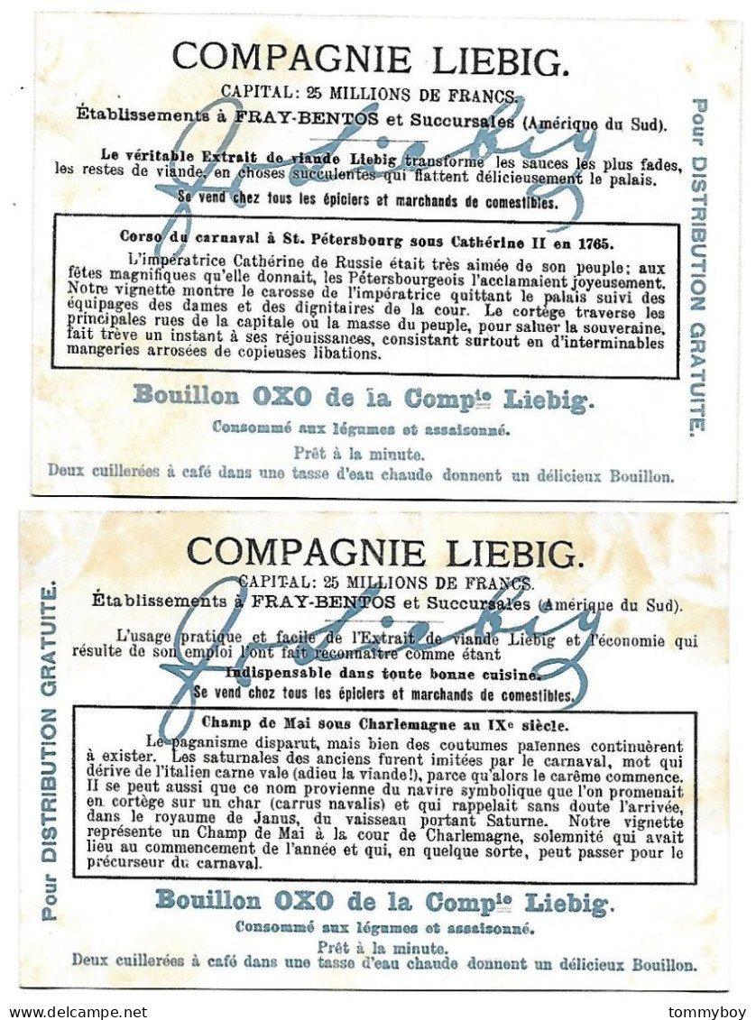 S 883, Liebig 6 Cards, Le Carnaval à Differentes époques (spots On Backsites) - Liebig