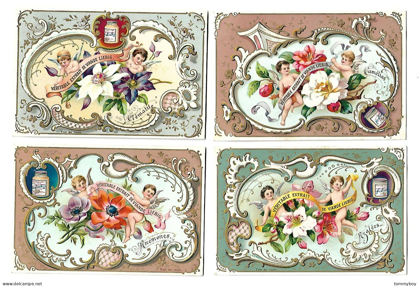 S 475, Liebig 6 Cards, Fleurs Et Amour ( 2 Cards Has Some Spots At The Back) - Liebig