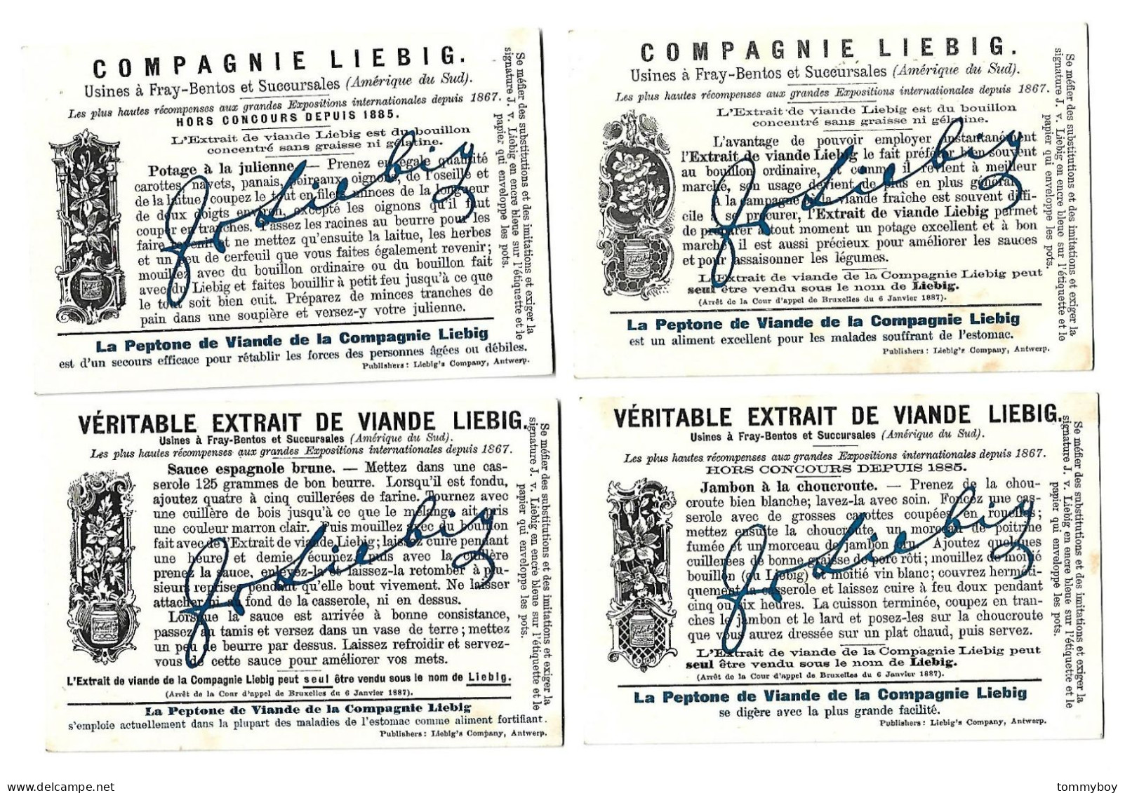 S 475, Liebig 6 Cards, Fleurs Et Amour ( 2 Cards Has Some Spots At The Back) - Liebig