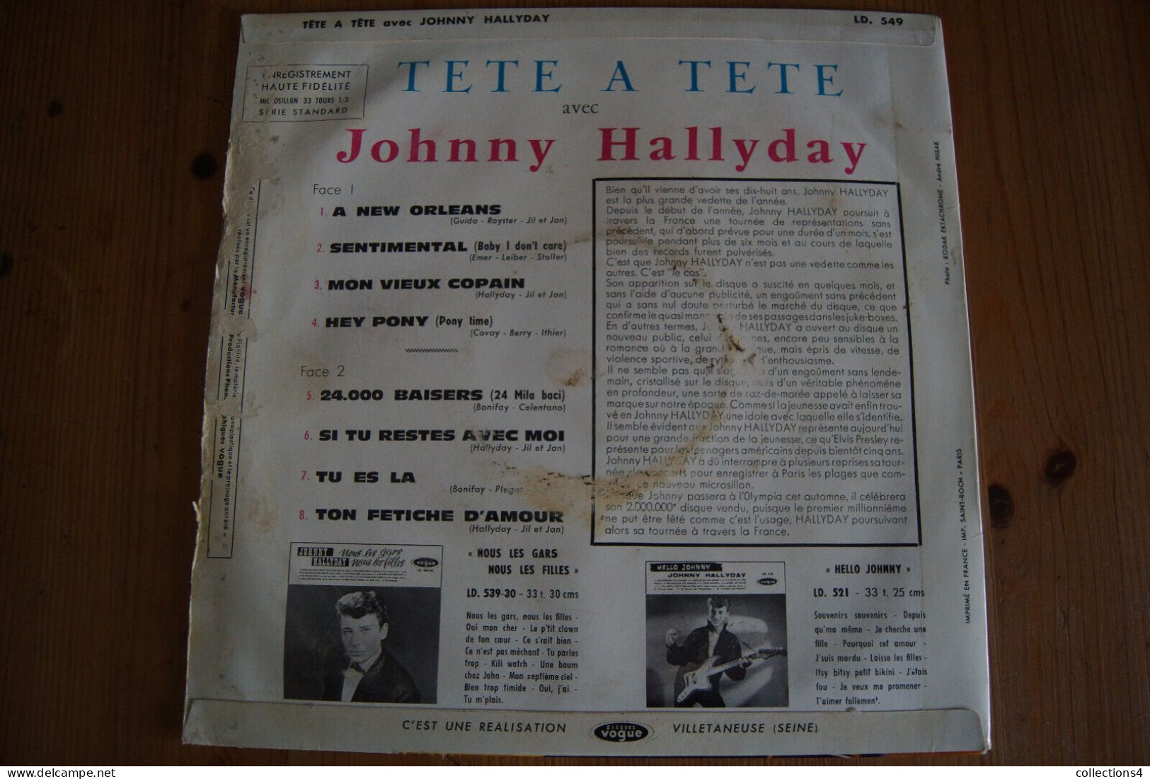 JOHNNY HALLYDAY TETE A TETE AVEC 25 CM ORIGINAL 1961 VALEUR+ LE DISQUE TB ETAT - Rock