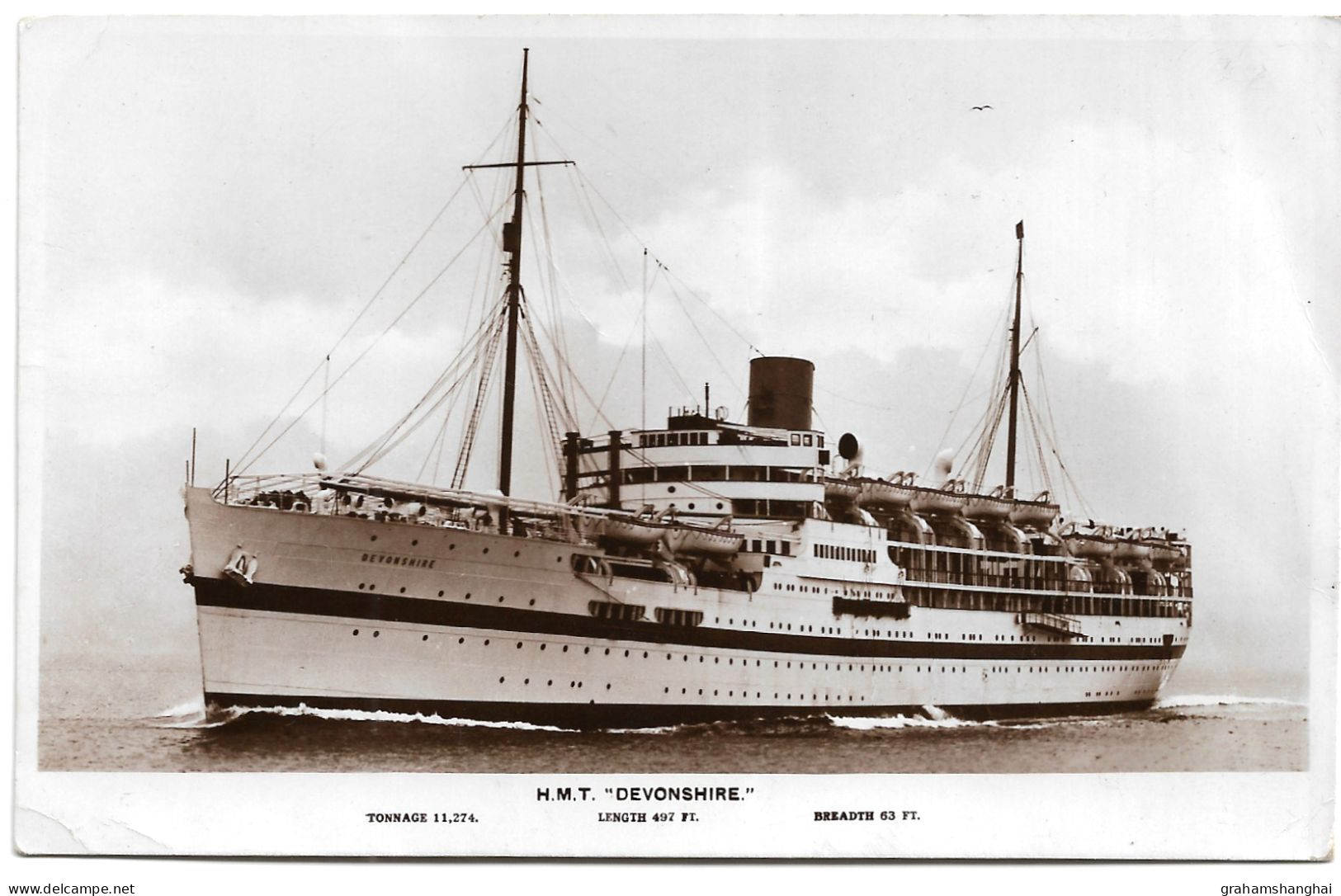 Postcard British Troop Ship HMT Devonshire WW2 & Postwar Army Military Unposted - Guerra