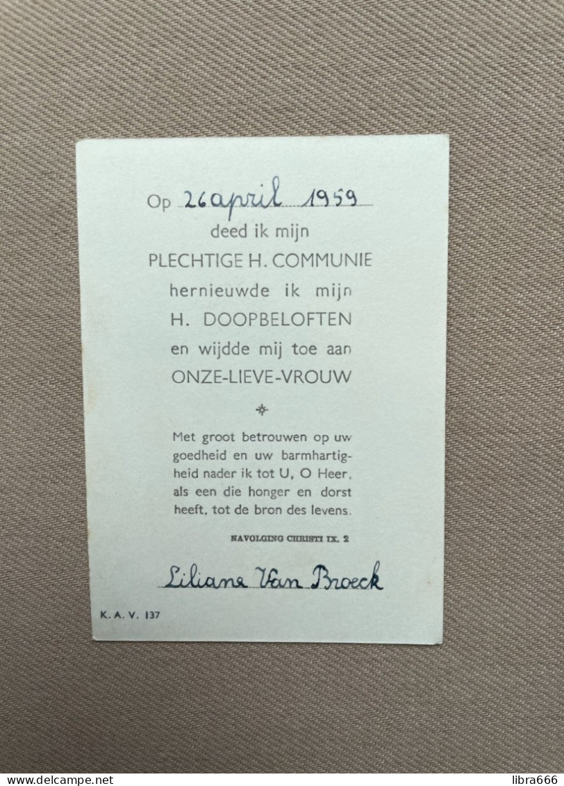 Communie - VAN BROECK Liliane - 1959 - Kommunion Und Konfirmazion