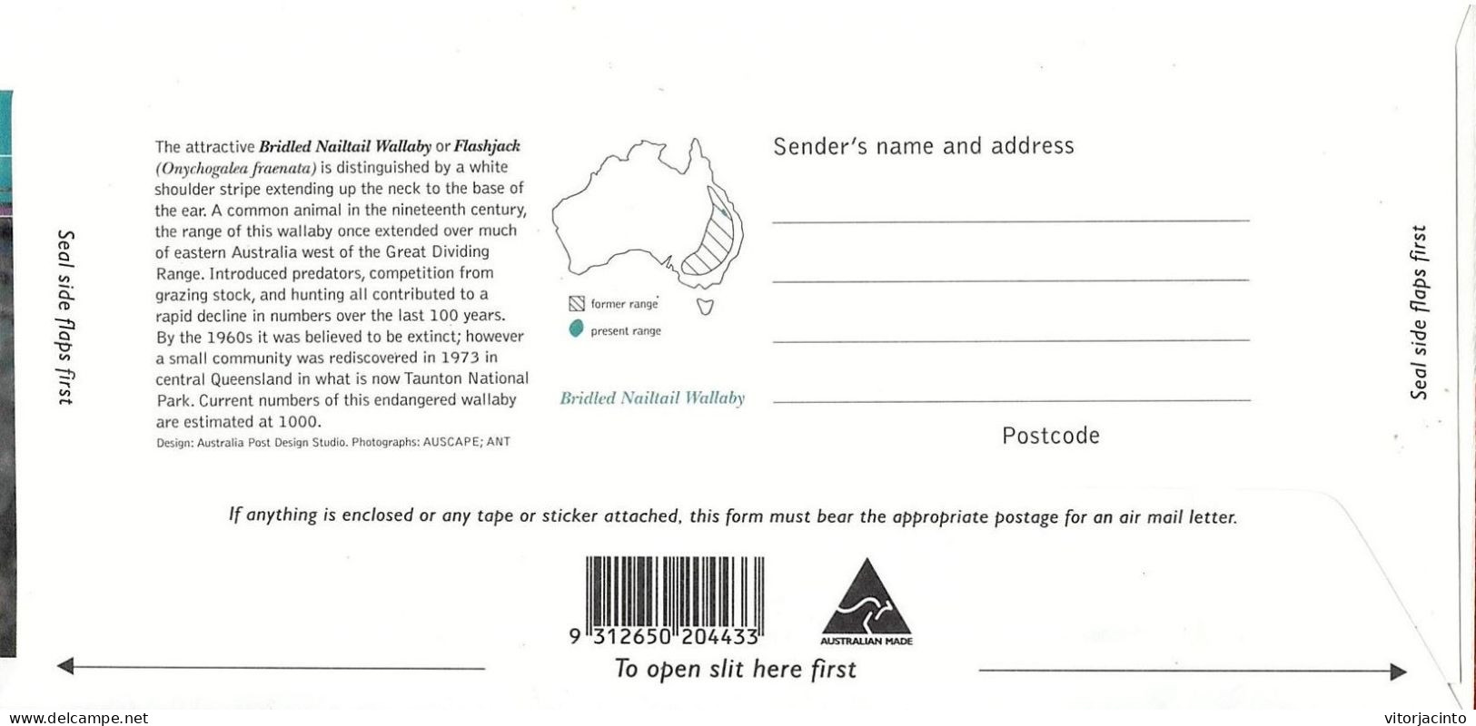 Australia - Aerogram - Bridled Nailtail Wallaby - Aerogramas