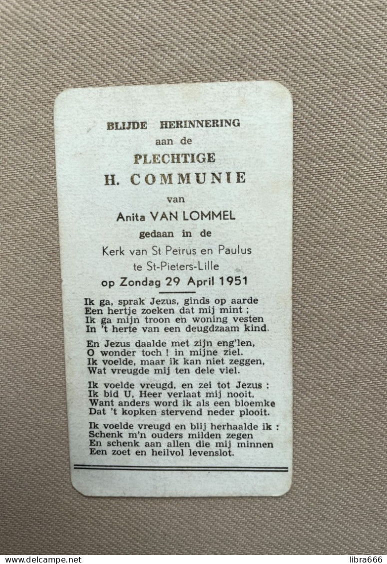 Communie - VAN LOMMEL Anita - 1951 - St Petrus En Paulus - ST-PIETERS-LILLE - Kommunion Und Konfirmazion