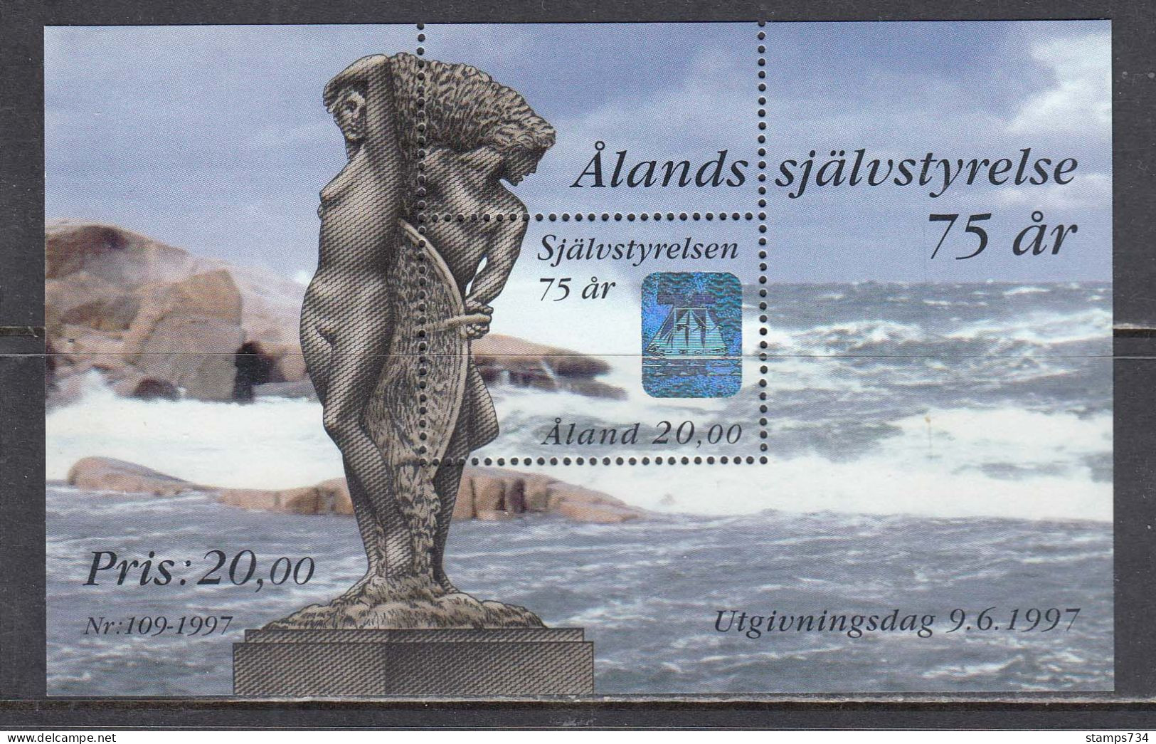 Aland 1997 - 75 Years Of Self-government In The Aland Islands, Mi-nr. Bl.3, Hollogramm, MNH** - Ålandinseln