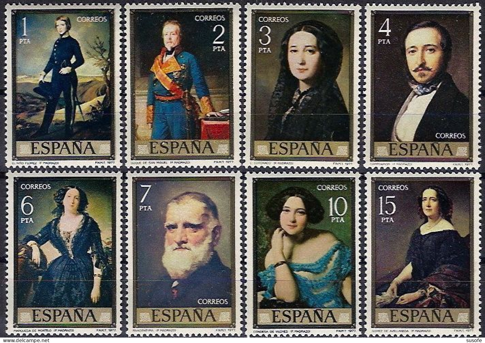 España 1977 Edifil 2429/36 Sellos ** Pintor Federico Madrazo El Niño Florez, Duque De San MIguel, Carolina Coronado, - Neufs