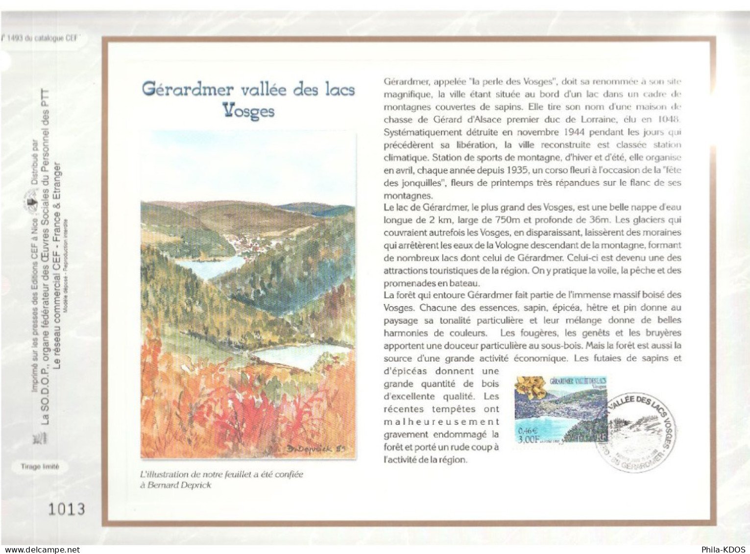 " GERARDMER / VOSGES " Sur Feuillet CEF De 2000. N° 1493. N° YT 3311 Parfait état FDC à Saisir !!! - 2000-2009