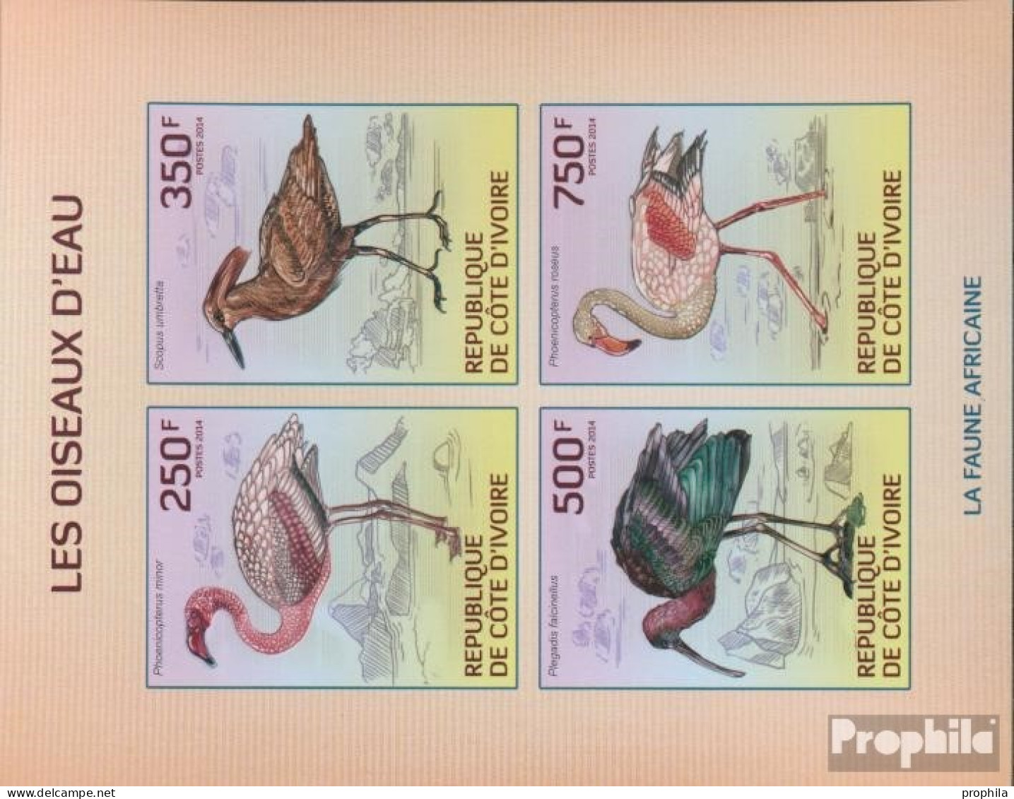 Elfenbeinküste 1539-1542B Kleinbogen (kompl.Ausg.) Ungezähnte Marken Postfrisch 2014 Wasservögel - Côte D'Ivoire (1960-...)