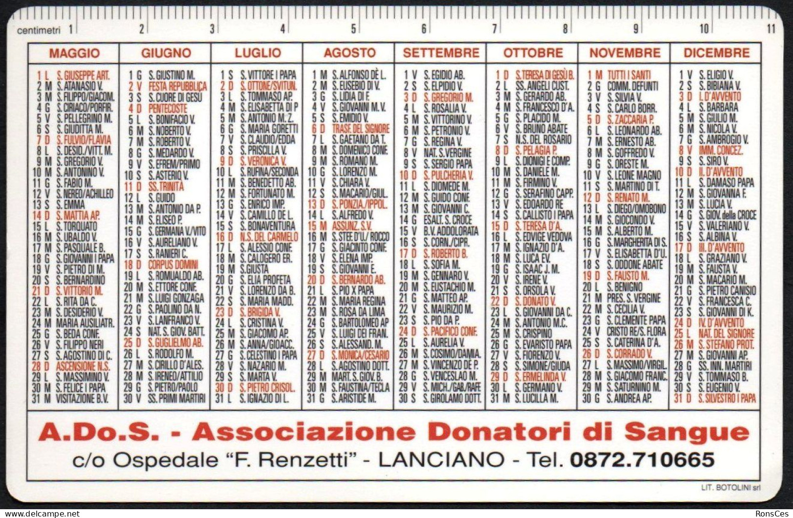 ITALIA 2006 - CALENDARIO TASCABILE - A.DO.S. LANCIANO - ASSOCIAZIONE DONATORI DI SANGUE - I - Small : 2001-...